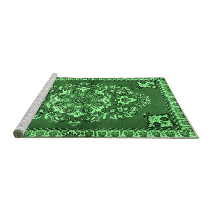 Sideview of Machine Washable Persian Emerald Green Traditional Area Rugs, wshtr2525emgrn