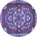 Round Machine Washable Persian Blue Traditional Rug, wshtr2525blu