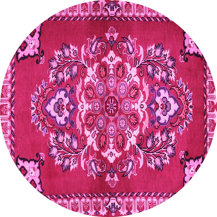 Round Machine Washable Persian Pink Traditional Rug, wshtr2525pnk