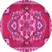 Round Machine Washable Persian Pink Traditional Rug, wshtr2525pnk