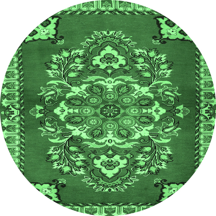 Round Machine Washable Persian Emerald Green Traditional Area Rugs, wshtr2525emgrn