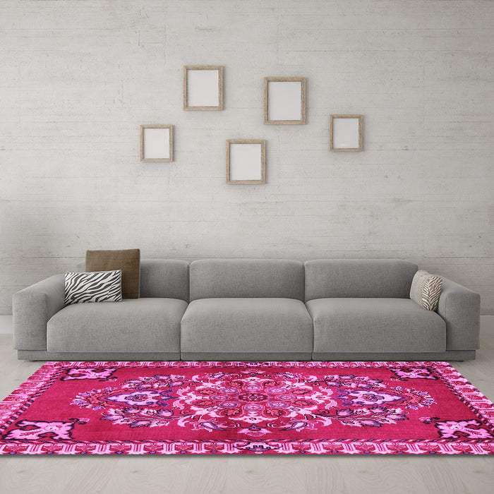 Machine Washable Persian Pink Traditional Rug in a Living Room, wshtr2525pnk