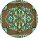 Round Persian Turquoise Traditional Rug, tr2525turq