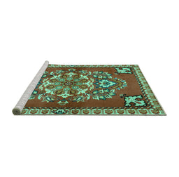 Sideview of Machine Washable Persian Turquoise Traditional Area Rugs, wshtr2525turq