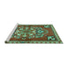 Sideview of Machine Washable Persian Turquoise Traditional Area Rugs, wshtr2525turq