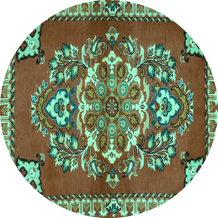 Round Machine Washable Persian Turquoise Traditional Area Rugs, wshtr2525turq
