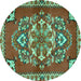 Round Machine Washable Persian Turquoise Traditional Area Rugs, wshtr2525turq