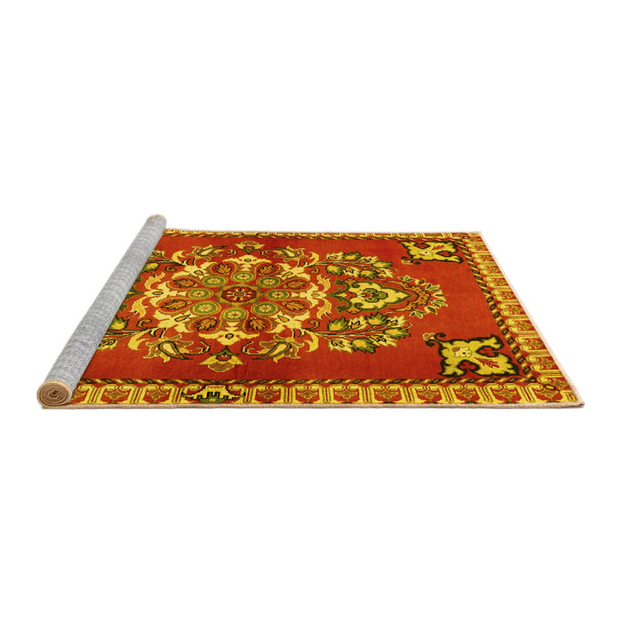 Sideview of Machine Washable Persian Yellow Traditional Rug, wshtr2525yw