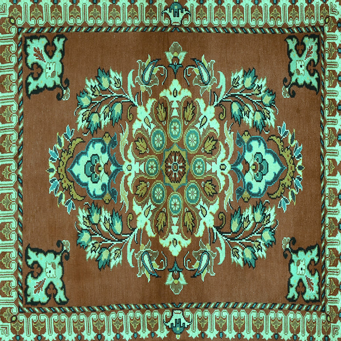 Square Machine Washable Persian Turquoise Traditional Area Rugs, wshtr2525turq