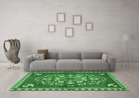 Machine Washable Persian Emerald Green Traditional Rug, wshtr2525emgrn