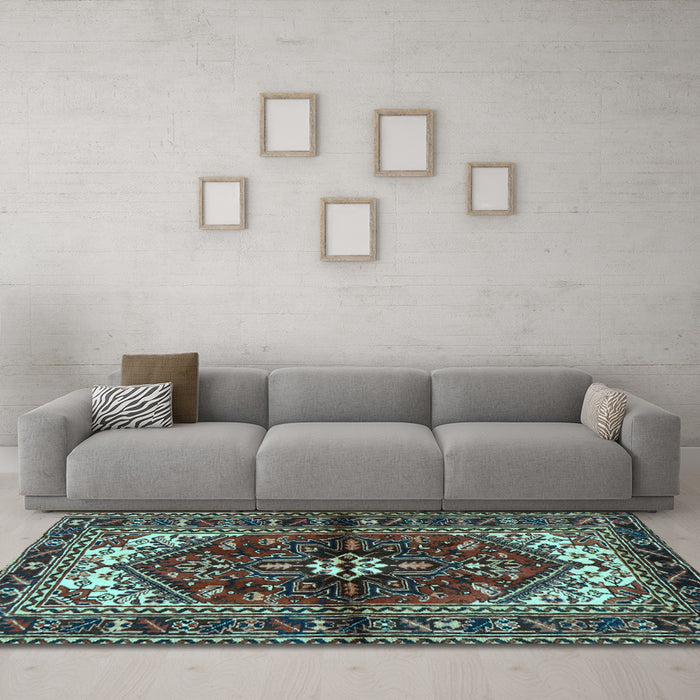 Machine Washable Persian Light Blue Traditional Rug in a Living Room, wshtr2526lblu