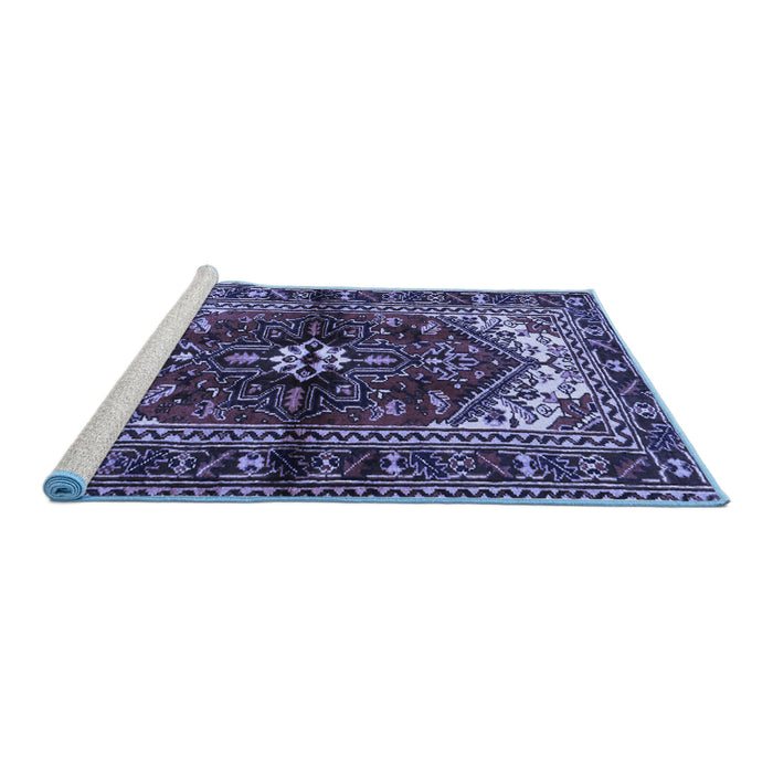 Sideview of Machine Washable Persian Blue Traditional Rug, wshtr2526blu