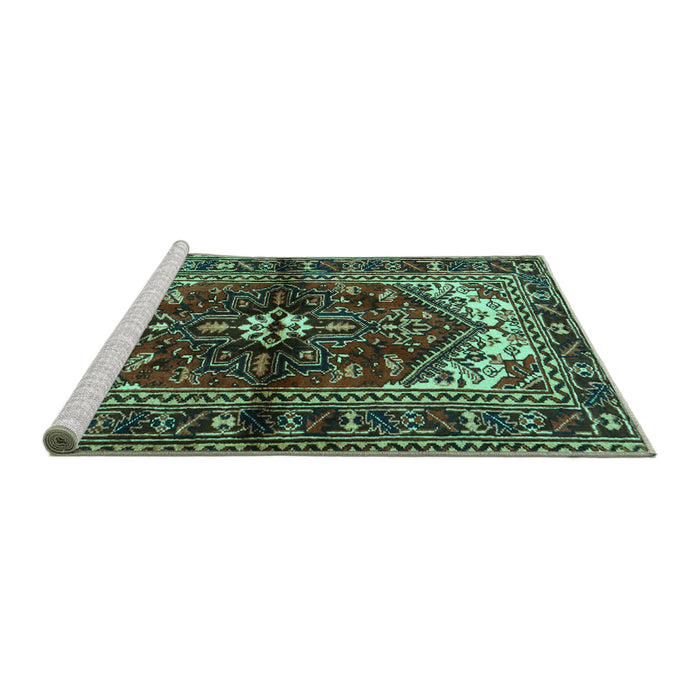 Sideview of Machine Washable Persian Turquoise Traditional Area Rugs, wshtr2526turq