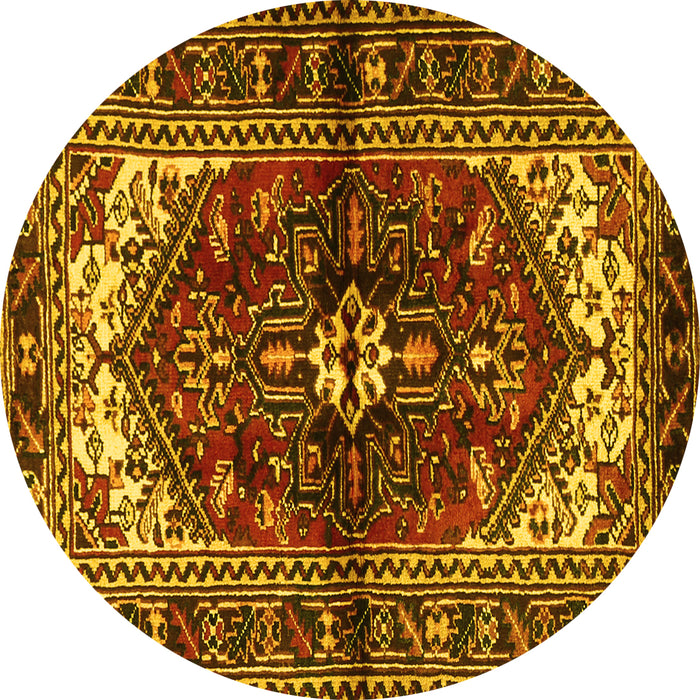 Round Machine Washable Persian Yellow Traditional Rug, wshtr2526yw