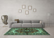 Machine Washable Persian Turquoise Traditional Area Rugs in a Living Room,, wshtr2526turq