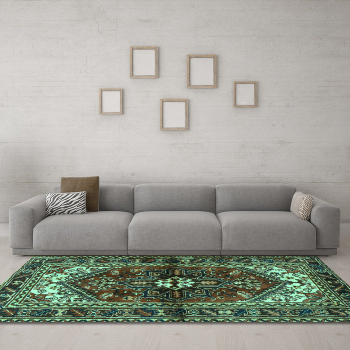 Machine Washable Persian Turquoise Traditional Area Rugs in a Living Room,, wshtr2526turq