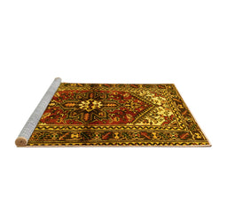Sideview of Machine Washable Persian Yellow Traditional Rug, wshtr2526yw