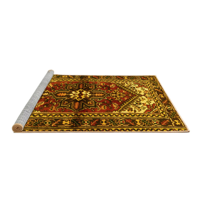 Sideview of Machine Washable Persian Yellow Traditional Rug, wshtr2526yw