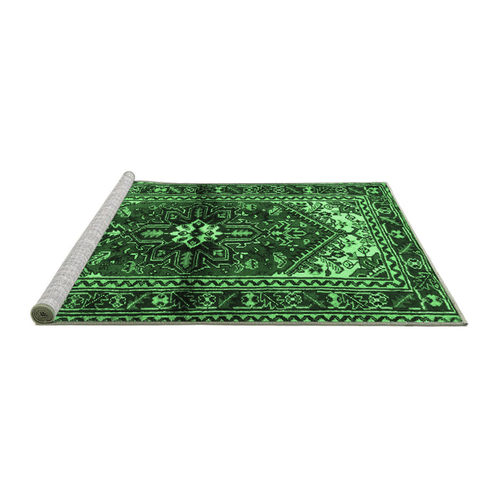 Sideview of Machine Washable Persian Emerald Green Traditional Area Rugs, wshtr2526emgrn