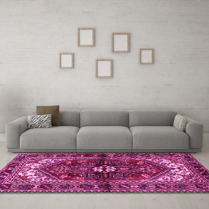 Machine Washable Persian Pink Traditional Rug in a Living Room, wshtr2526pnk