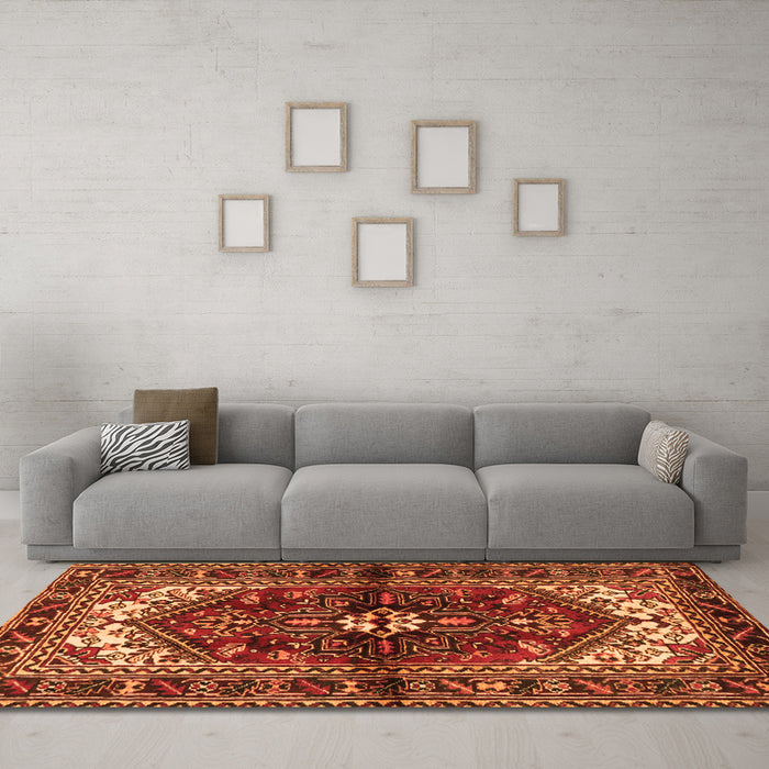 Machine Washable Persian Orange Traditional Area Rugs in a Living Room, wshtr2526org