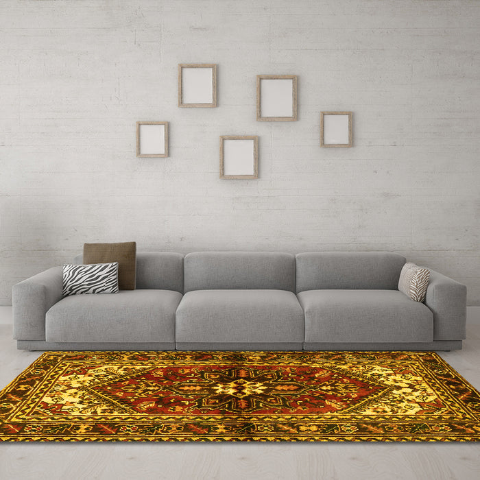 Machine Washable Persian Yellow Traditional Rug in a Living Room, wshtr2526yw