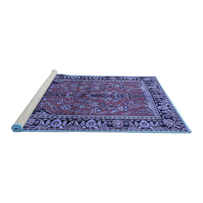 Sideview of Machine Washable Persian Blue Traditional Rug, wshtr2527blu
