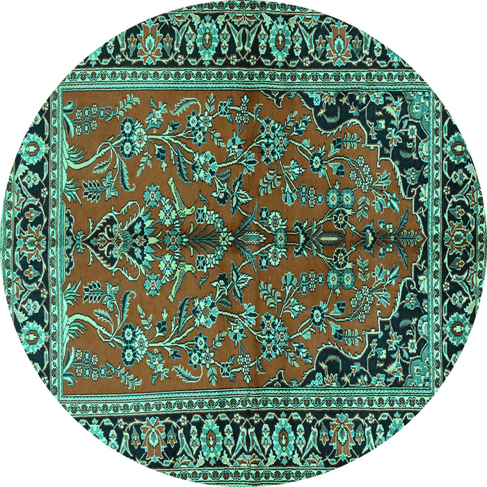 Round Machine Washable Persian Turquoise Traditional Area Rugs, wshtr2527turq