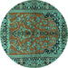 Round Machine Washable Persian Turquoise Traditional Area Rugs, wshtr2527turq