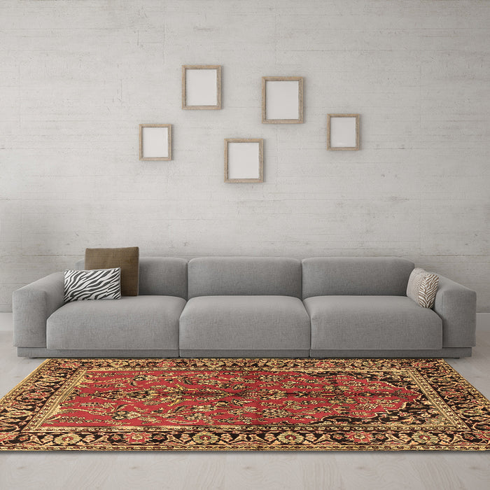Machine Washable Persian Brown Traditional Rug in a Living Room,, wshtr2527brn