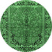 Round Machine Washable Persian Emerald Green Traditional Area Rugs, wshtr2527emgrn