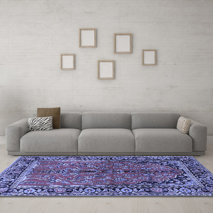 Machine Washable Persian Blue Traditional Rug in a Living Room, wshtr2527blu