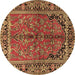 Round Machine Washable Persian Brown Traditional Rug, wshtr2527brn