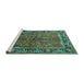 Sideview of Machine Washable Persian Turquoise Traditional Area Rugs, wshtr2527turq