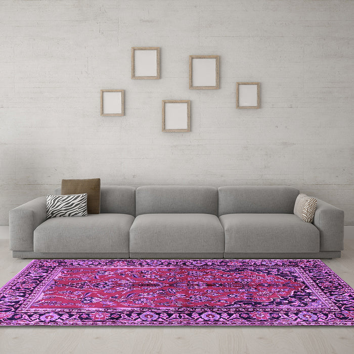 Machine Washable Persian Purple Traditional Area Rugs in a Living Room, wshtr2527pur