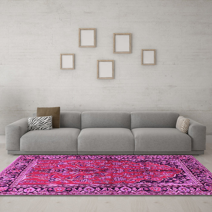 Machine Washable Persian Pink Traditional Rug in a Living Room, wshtr2527pnk