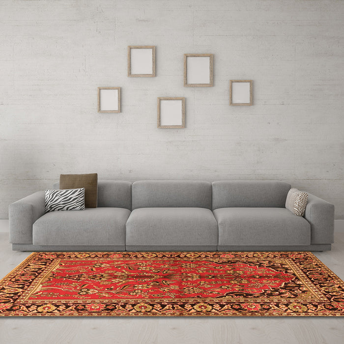 Machine Washable Persian Orange Traditional Area Rugs in a Living Room, wshtr2527org