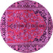 Round Machine Washable Persian Pink Traditional Rug, wshtr2527pnk