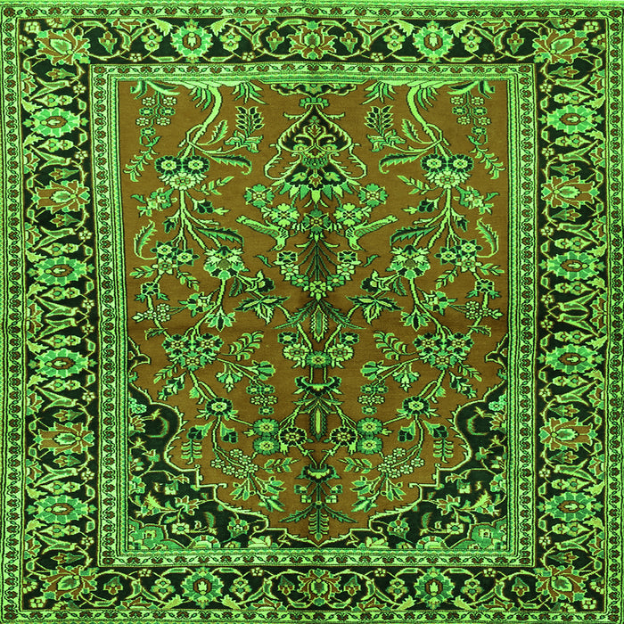 Round Machine Washable Persian Green Traditional Area Rugs, wshtr2527grn