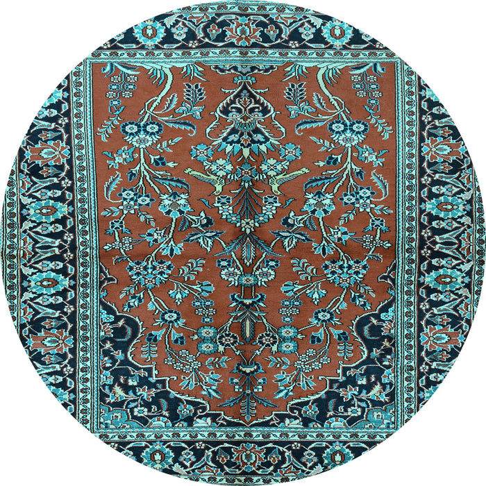 Round Machine Washable Persian Light Blue Traditional Rug, wshtr2527lblu