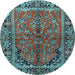 Round Machine Washable Persian Light Blue Traditional Rug, wshtr2527lblu