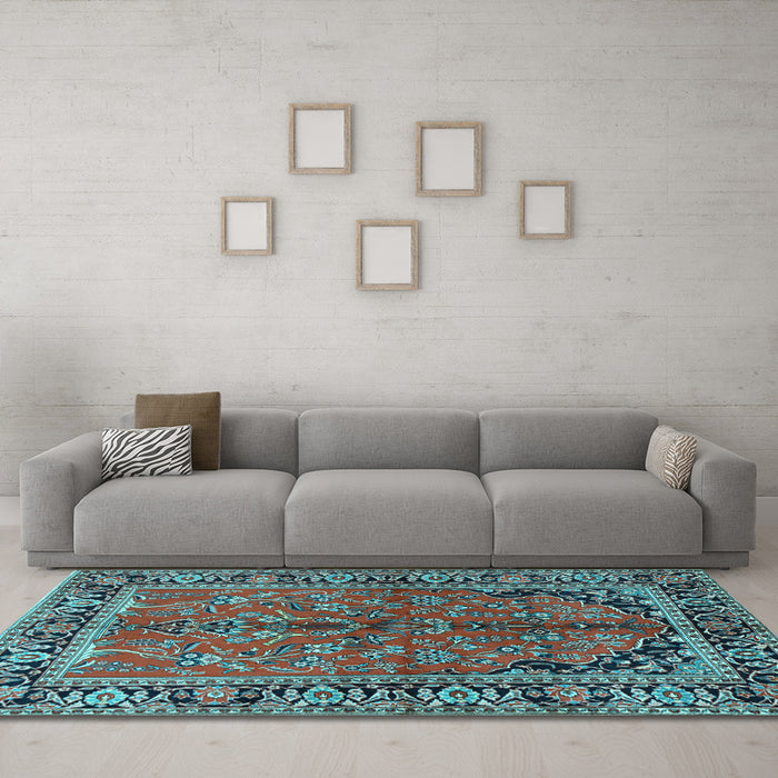 Machine Washable Persian Light Blue Traditional Rug in a Living Room, wshtr2527lblu