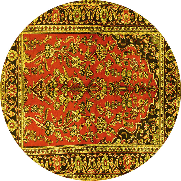Round Persian Yellow Traditional Rug, tr2527yw