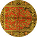 Round Persian Yellow Traditional Rug, tr2527yw
