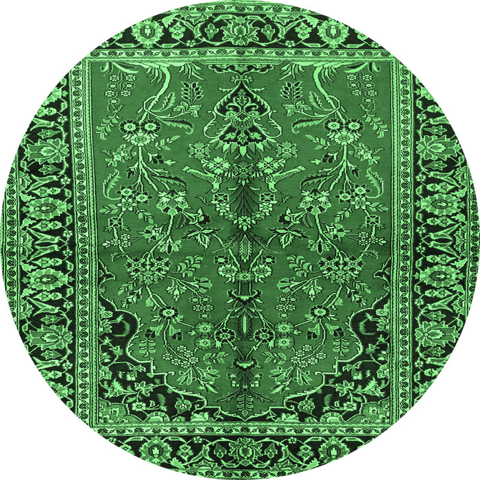 Round Persian Emerald Green Traditional Rug, tr2527emgrn