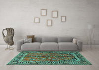 Machine Washable Persian Turquoise Traditional Rug, wshtr2527turq