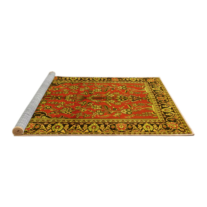 Sideview of Machine Washable Persian Yellow Traditional Rug, wshtr2527yw