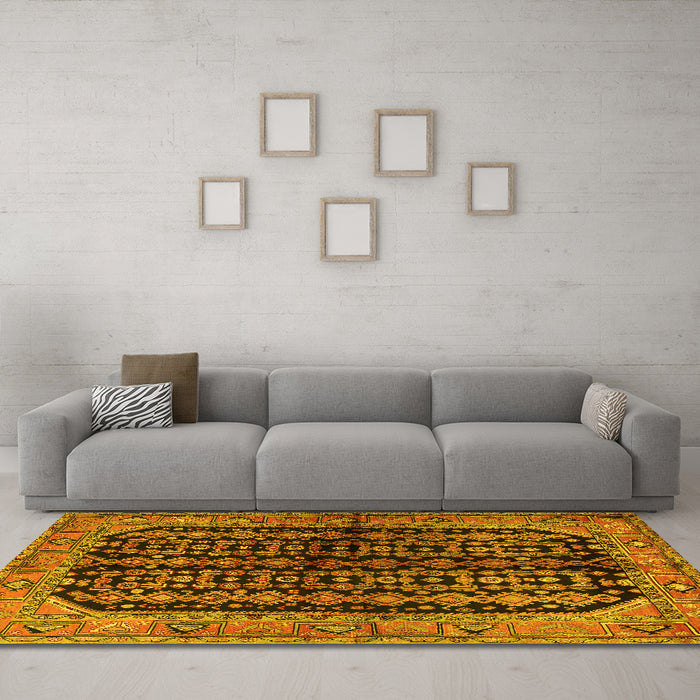 Machine Washable Persian Yellow Traditional Rug in a Living Room, wshtr2528yw