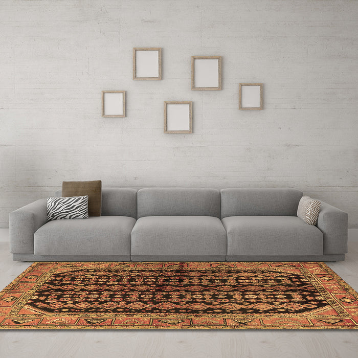 Machine Washable Persian Brown Traditional Rug in a Living Room,, wshtr2528brn