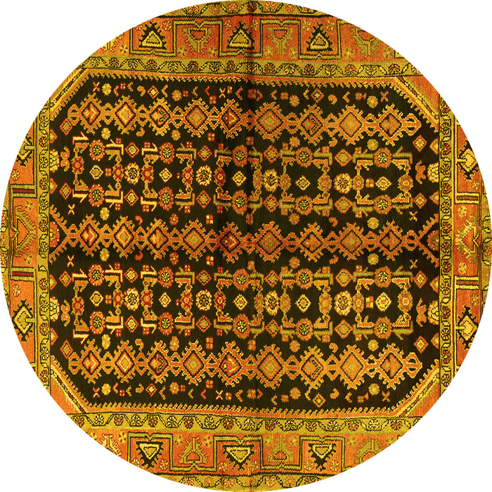 Round Persian Yellow Traditional Rug, tr2528yw